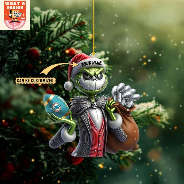 Miami Dolphins x Jack Skellington The Grinch Christmas Acrylic Ornament