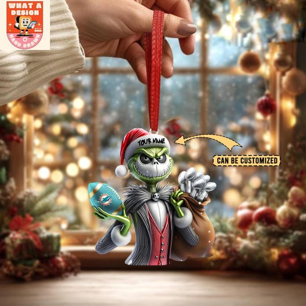 Miami Dolphins x Jack Skellington The Grinch Christmas Acrylic Ornament